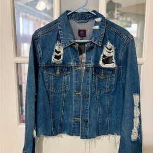 Boom Boom Jeans Distressed Dark Blue Denim Jacket